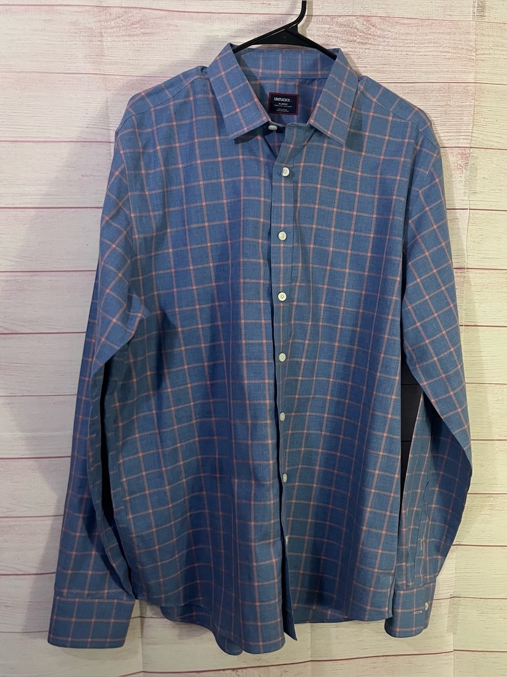 UNTUCKit 100% Cotton Blue Plaid Long Sleeve Button Down Shirt Size XL